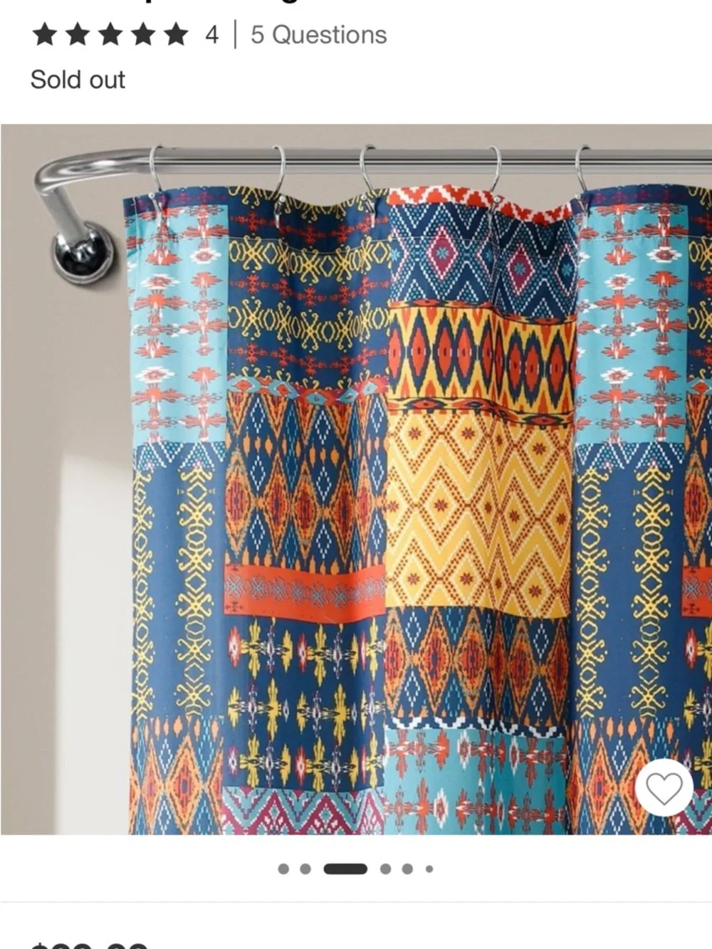 Multicolor Misha Patchwork Shower Curtain - Blue, Orange & Yellow. 72” x 72”